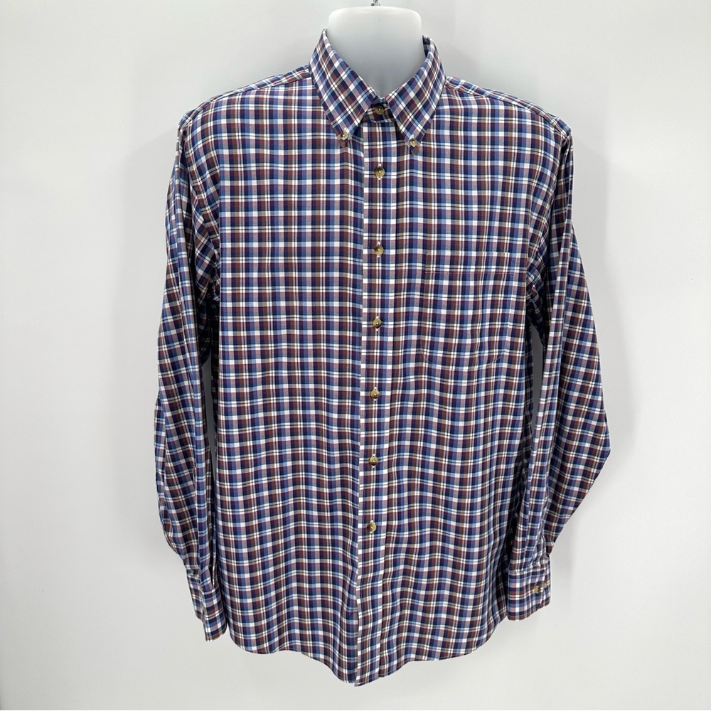 JOS A BANK Shirt Mens L Plaid Travelers Collection Tailored Fit Button Down L/S
